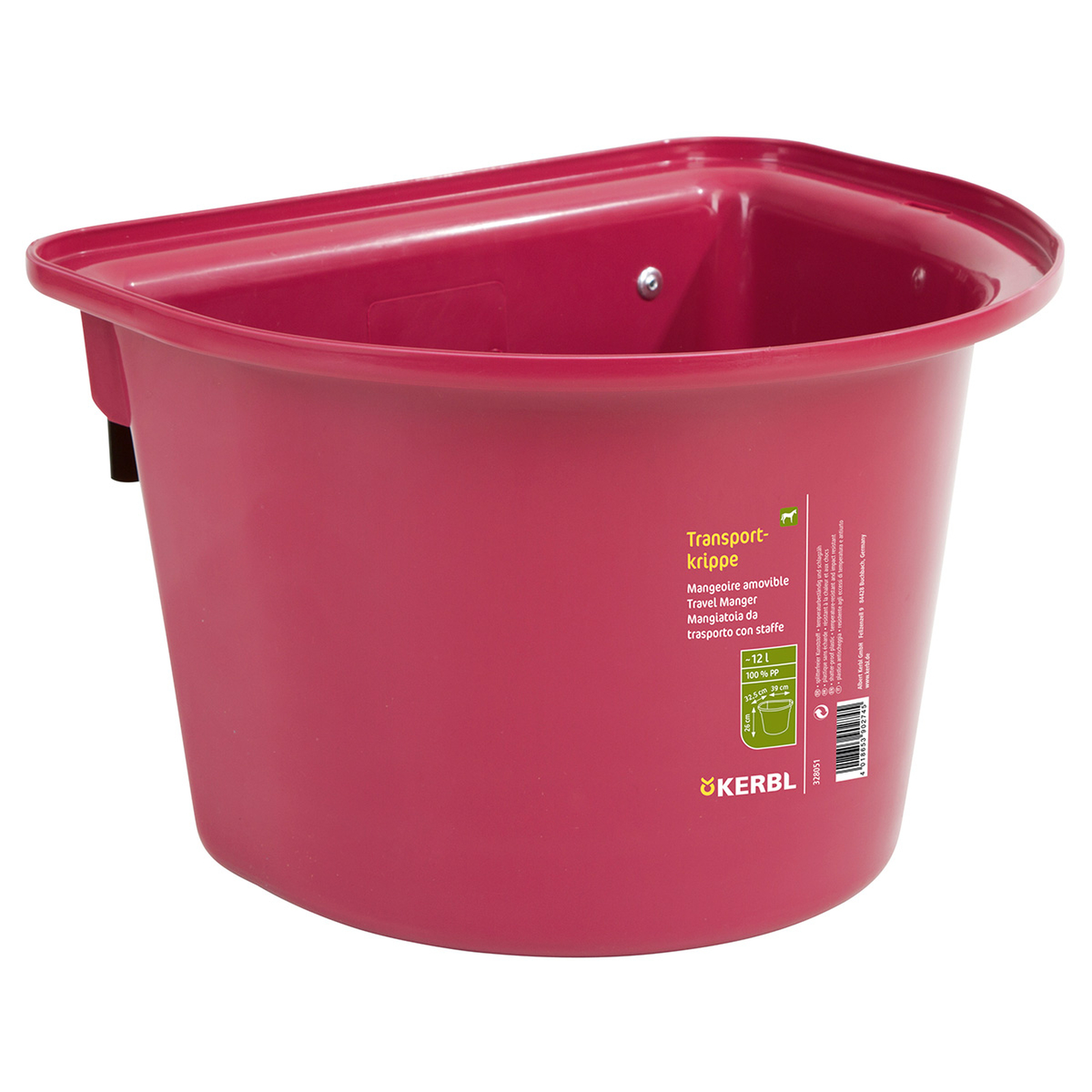 Raspberry Pink Kerbl transportkrybbe 12 liter, plast med kroker