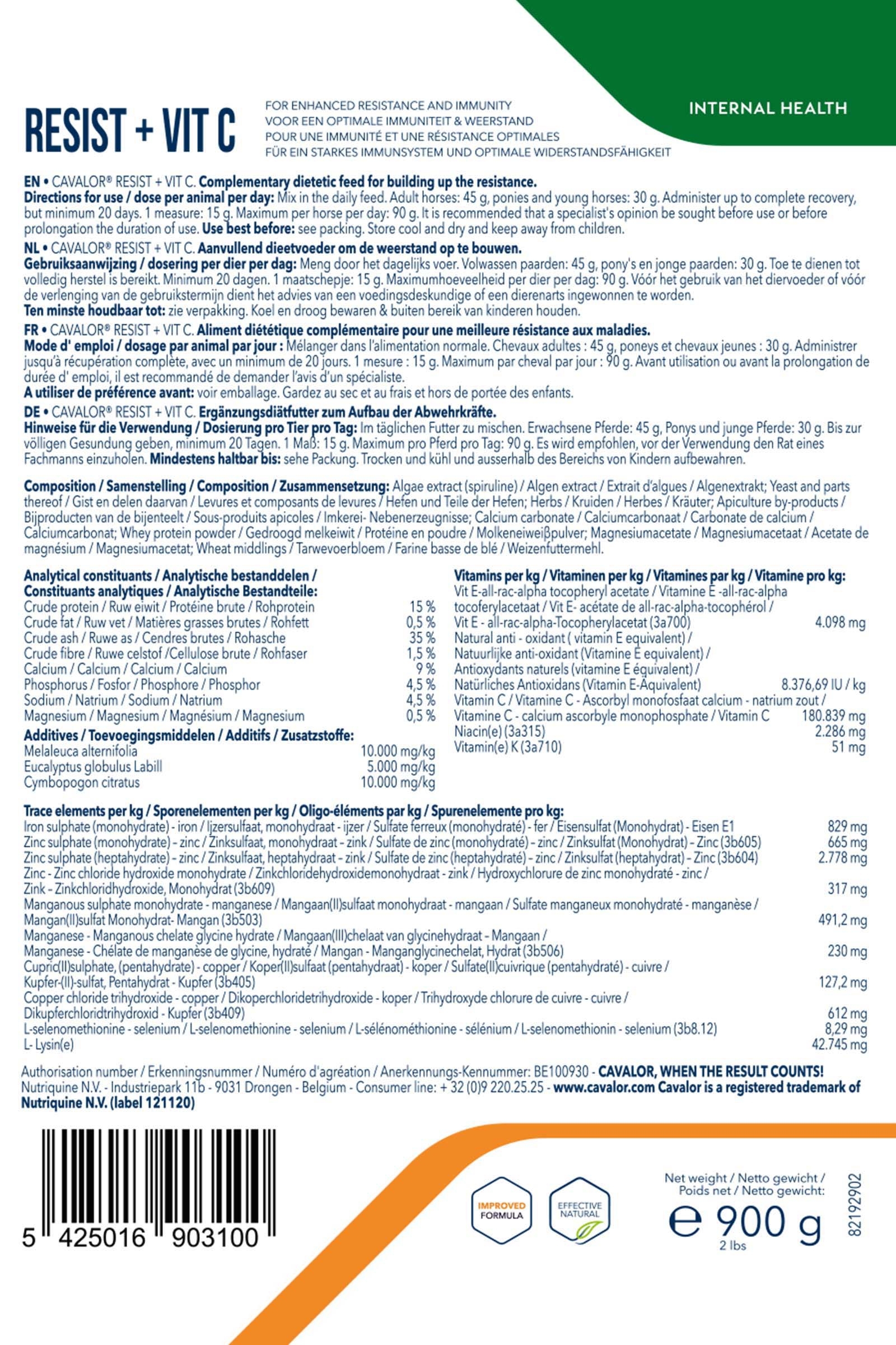 Cavalor Resist + Vit C, immunsystem, 900 gram