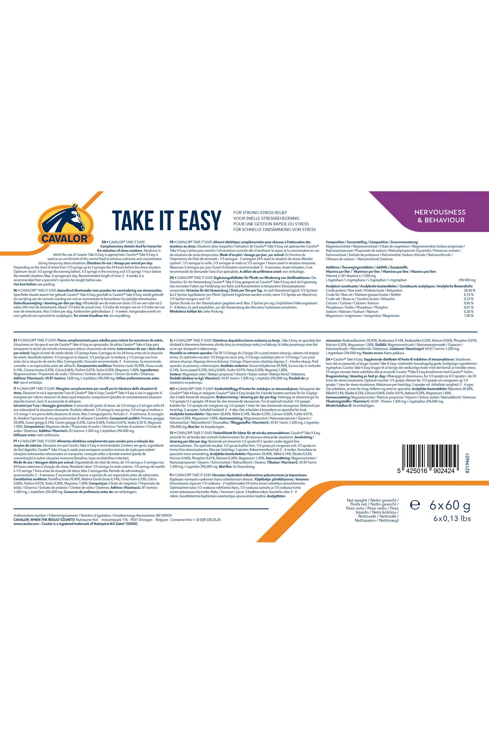 Cavalor Take It Easy (6x60 gram)