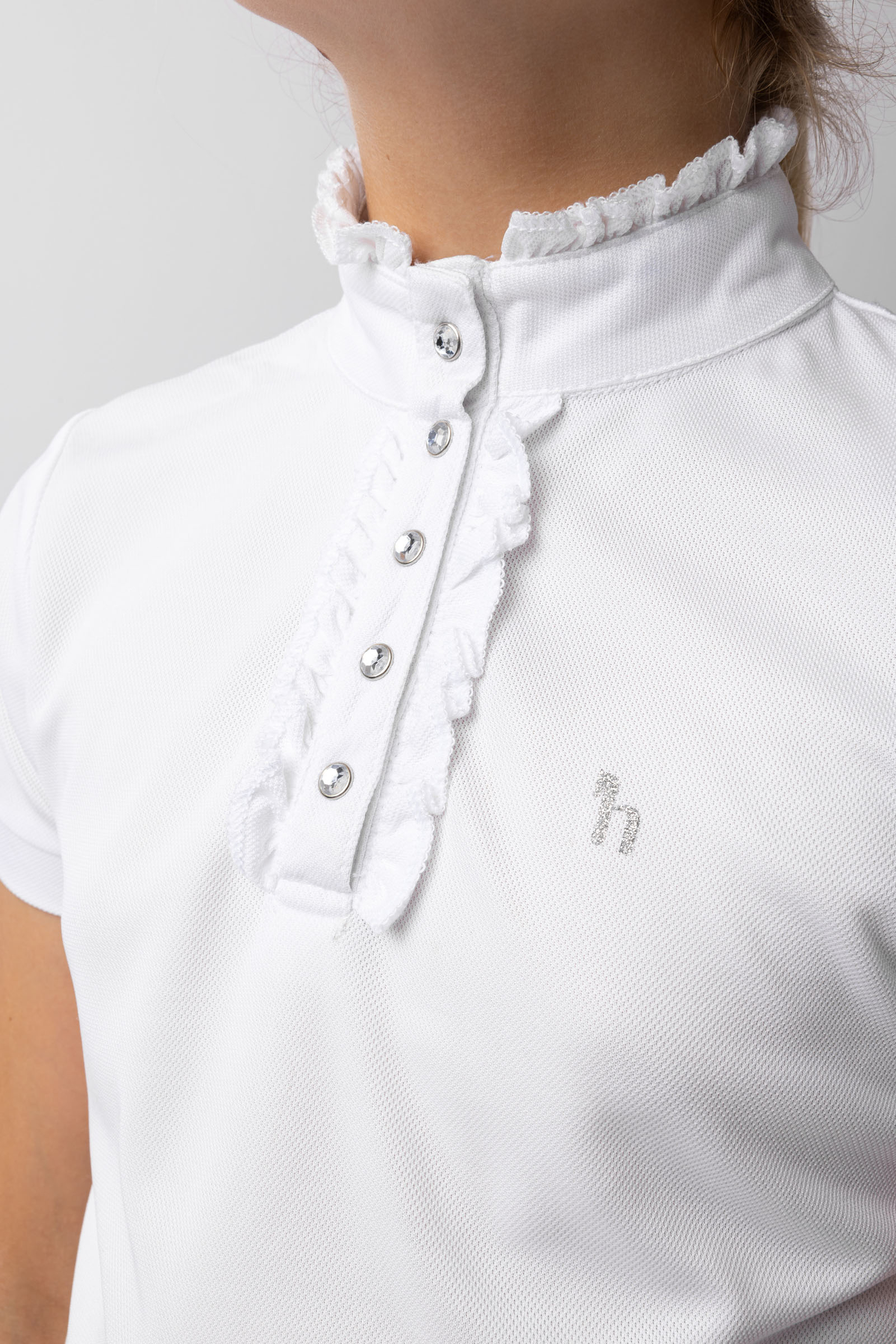 Horze Christel kortermet stevneskjorte med volang, barn