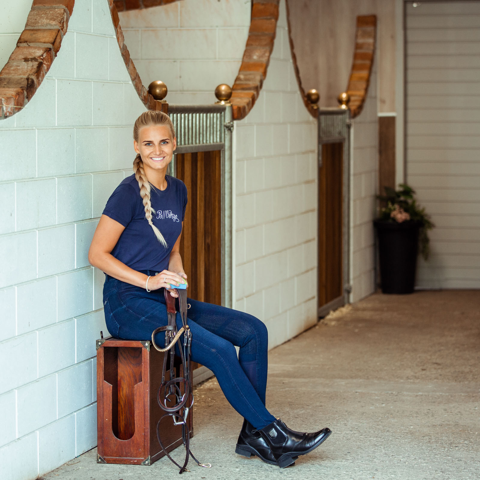 B Vertigo Elle denim ridebukse, helforsterket med silikon, dame