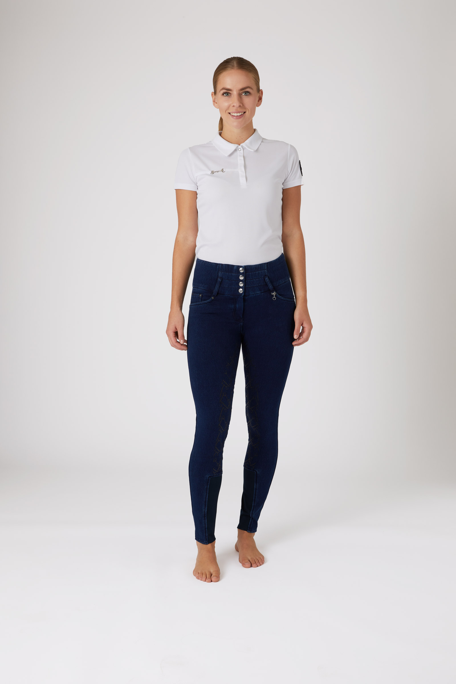 Horze Kacy helforsterket denim thermo ridebukse, dame