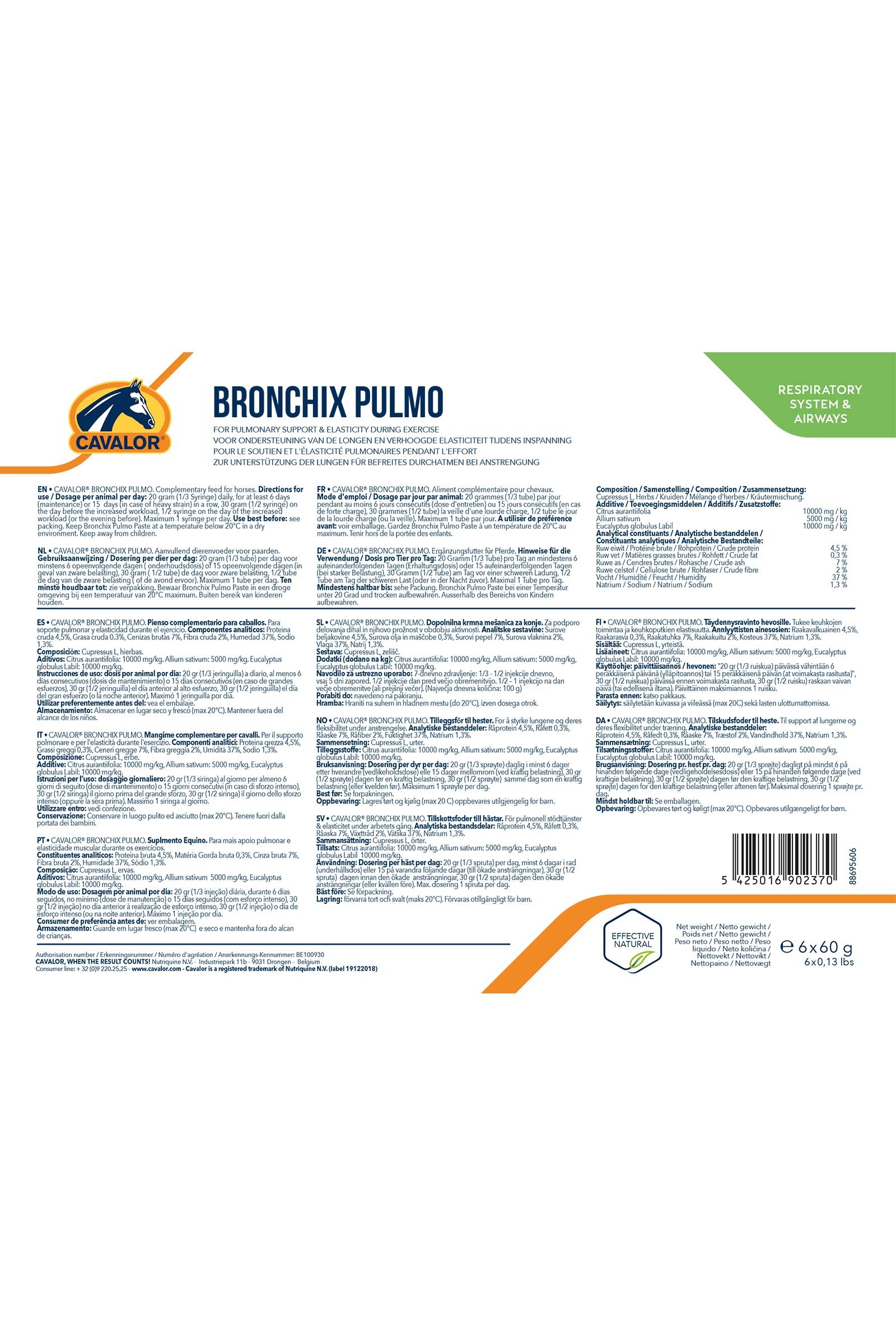 Cavalor Bronchix Pulmo pasta, 6 x 60 gram