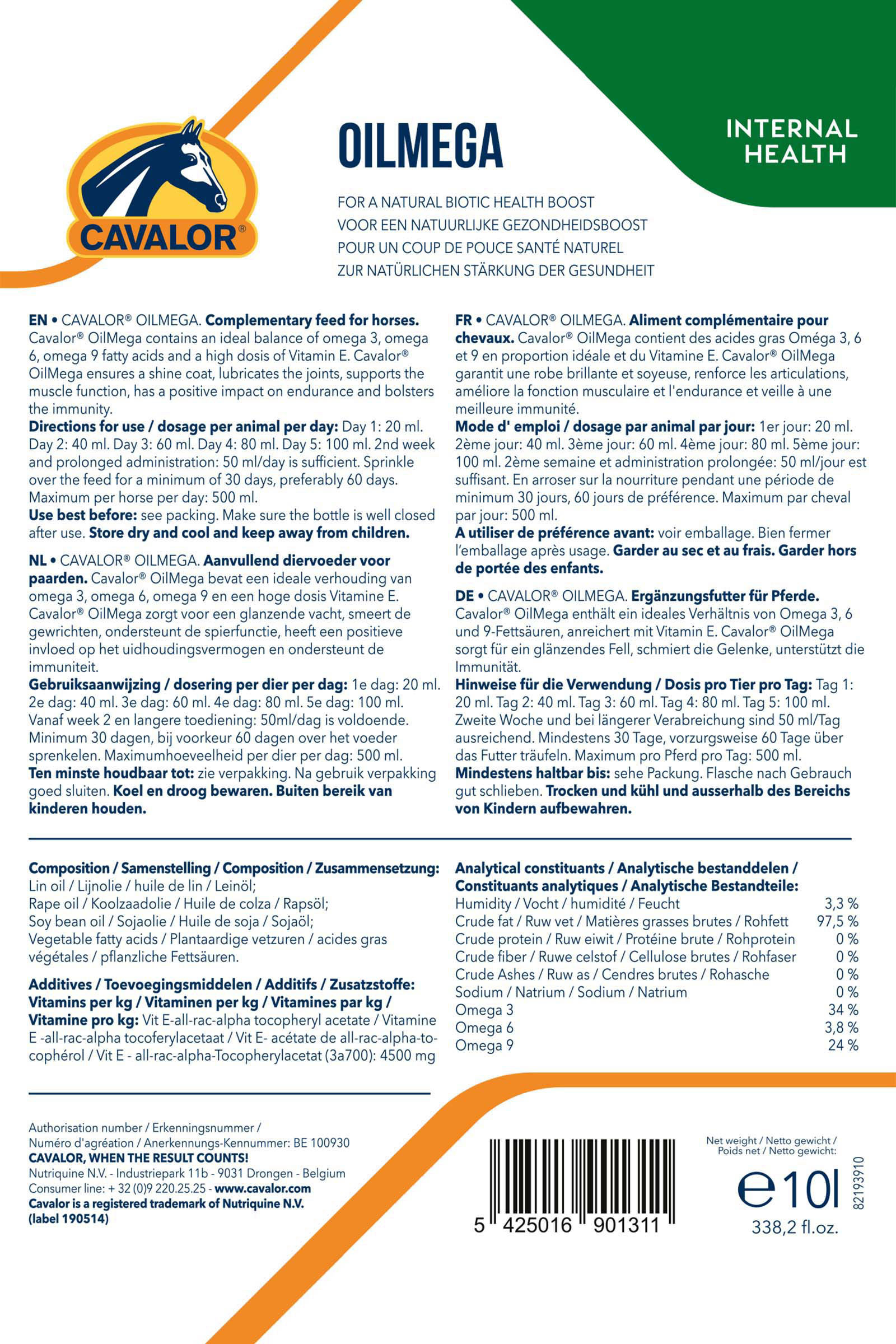 Cavalor Oilmega med pumpe, 10 l