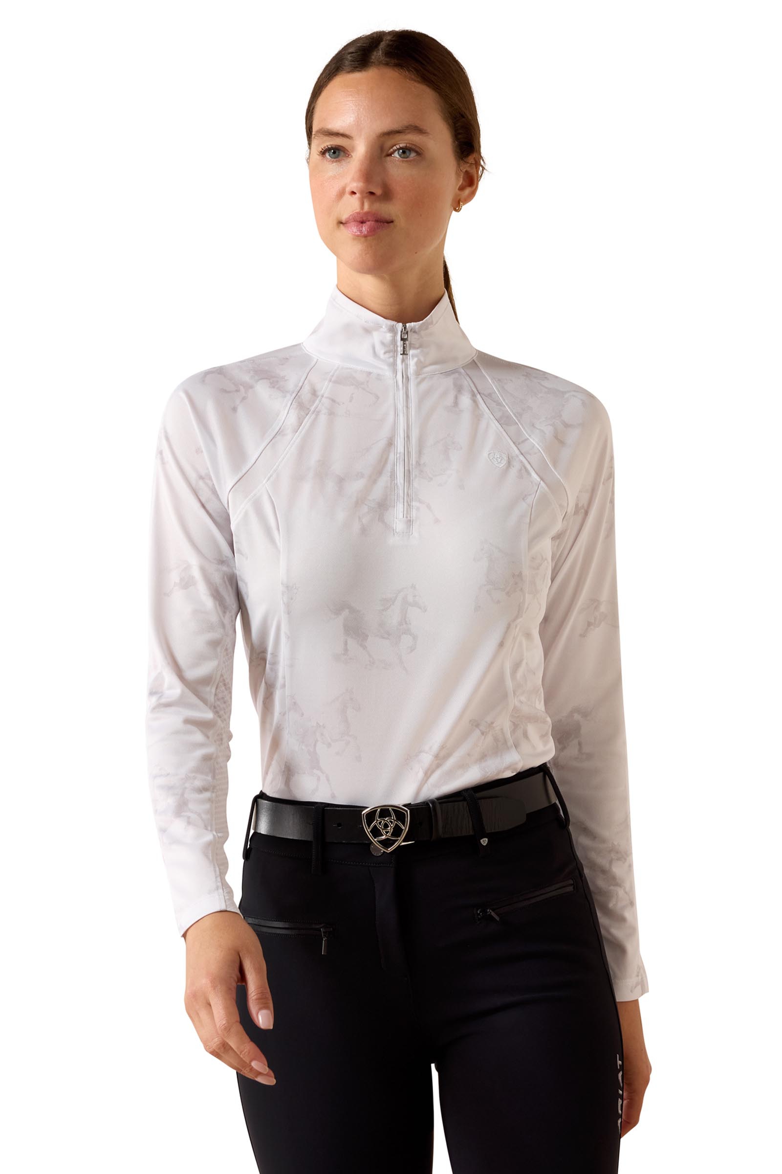 White Mirage Print Ariat Dame Sunstopper 3.0 baselayer med 1/4 glidel&aring;s