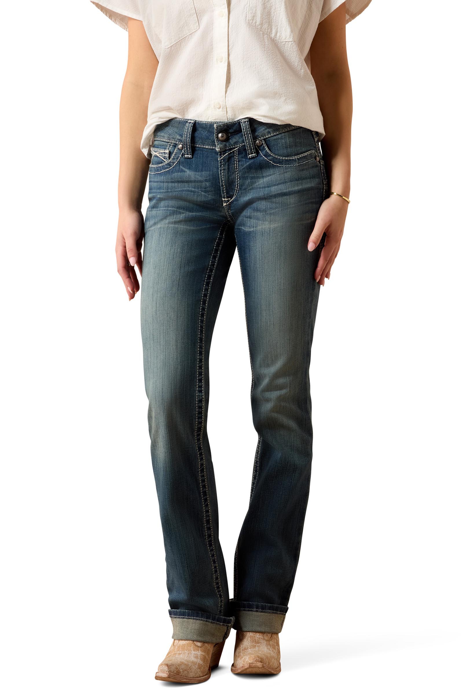 Ariat R.E.A.L. Mid Rise Stretch Icon Stackable Straight Leg Dame jeans med rett ben
