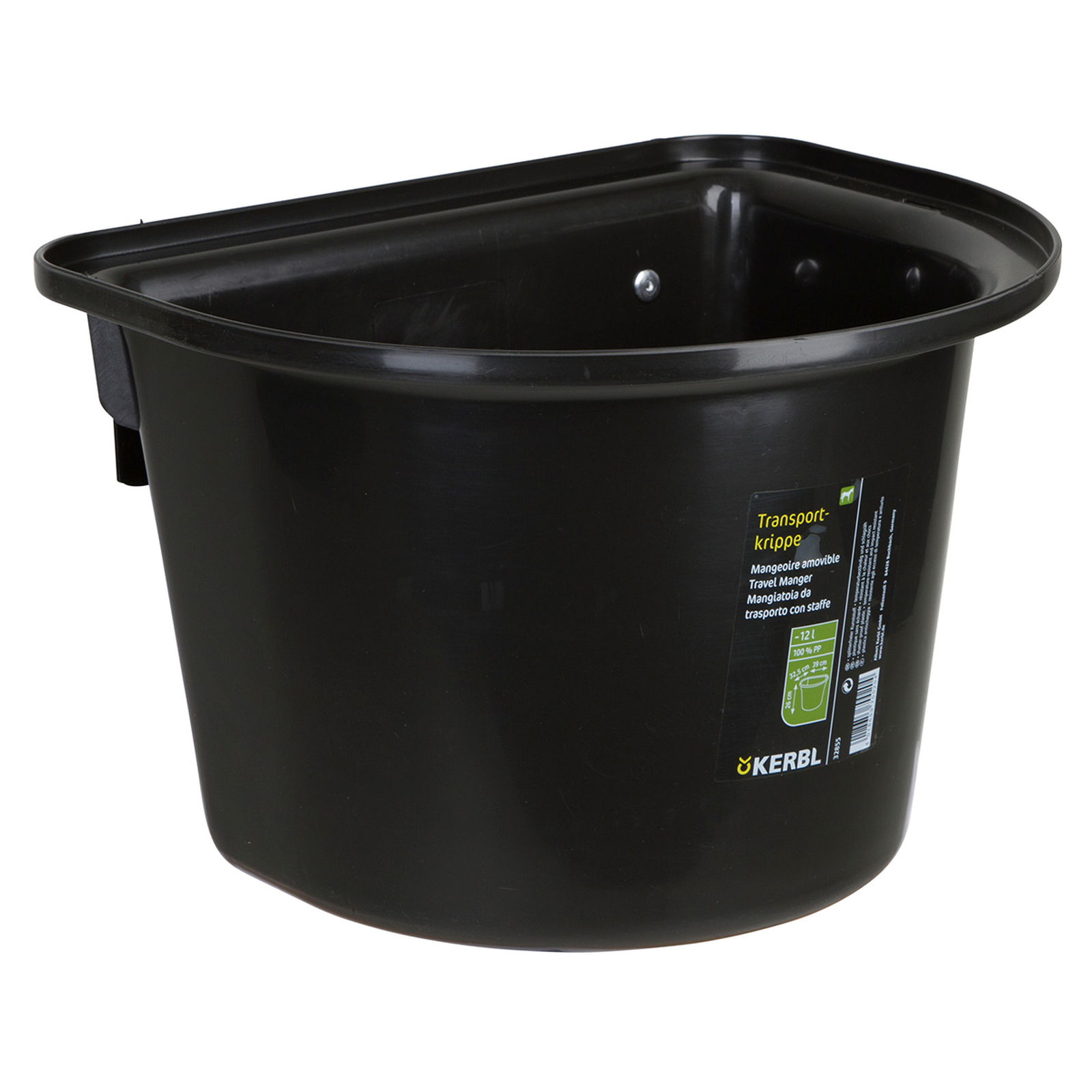 Black Kerbl transportkrybbe 12 liter, plast med kroker