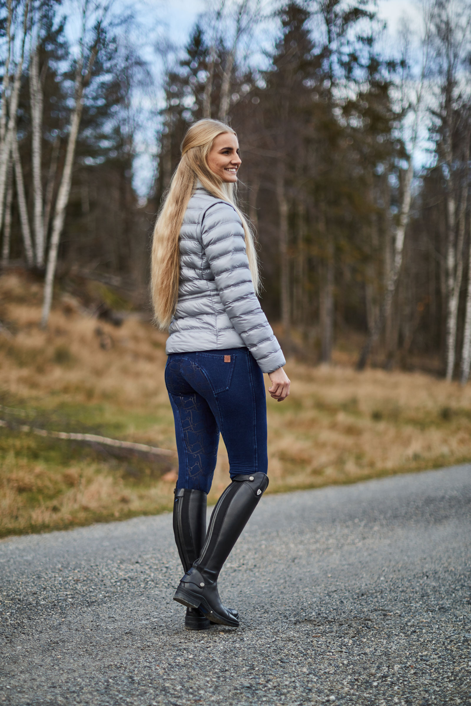 Horze Kacy helforsterket denim thermo ridebukse, dame