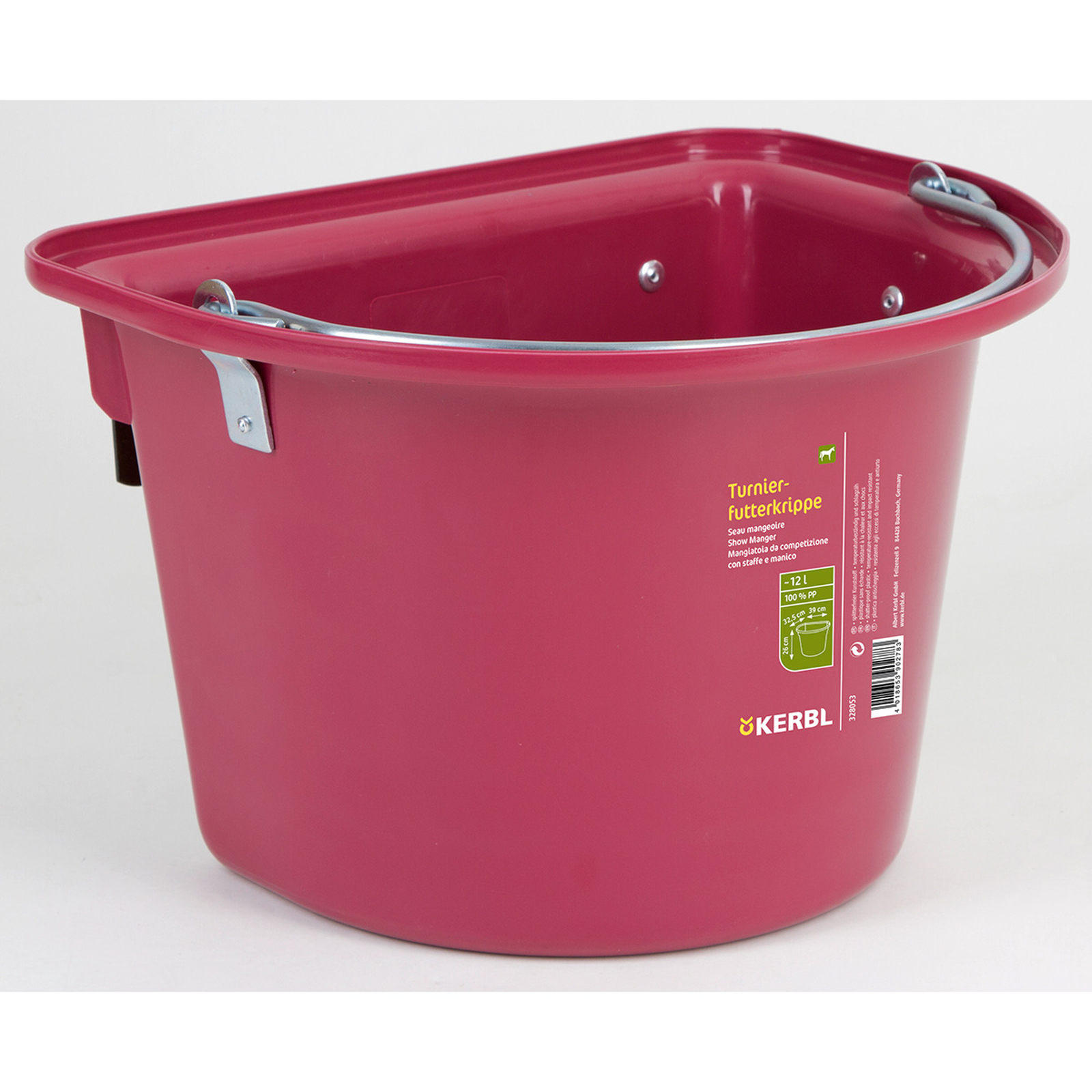 Raspberry Pink Kerbl stevnekrybbe 12 liter, plast med kroker
