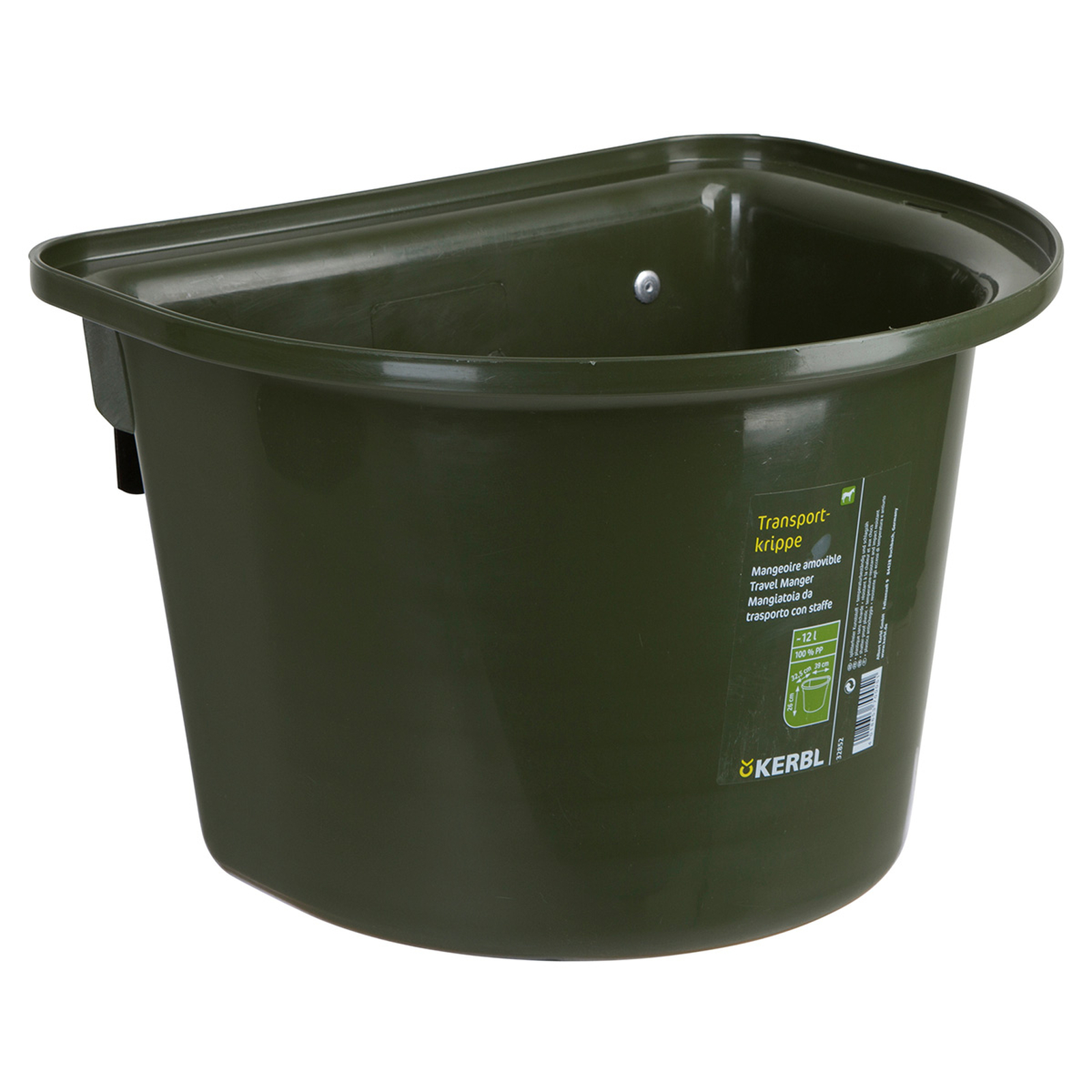 Dark Green Kerbl transportkrybbe 12 liter, plast med kroker