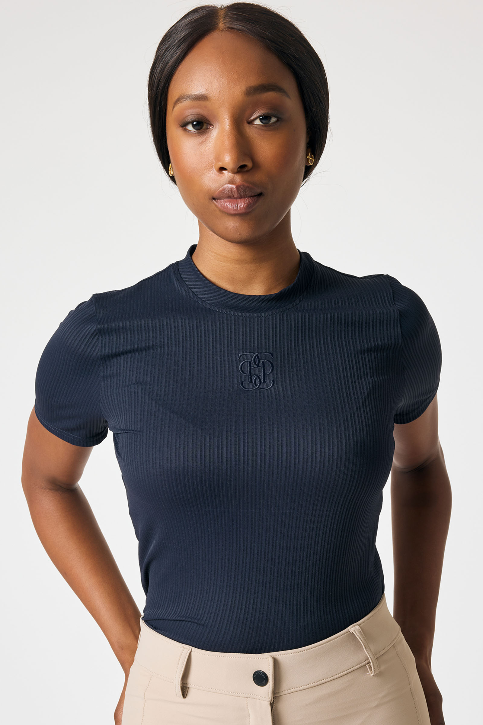 Navy PS of Sweden Courtney S/S Stripet Mesh Topp