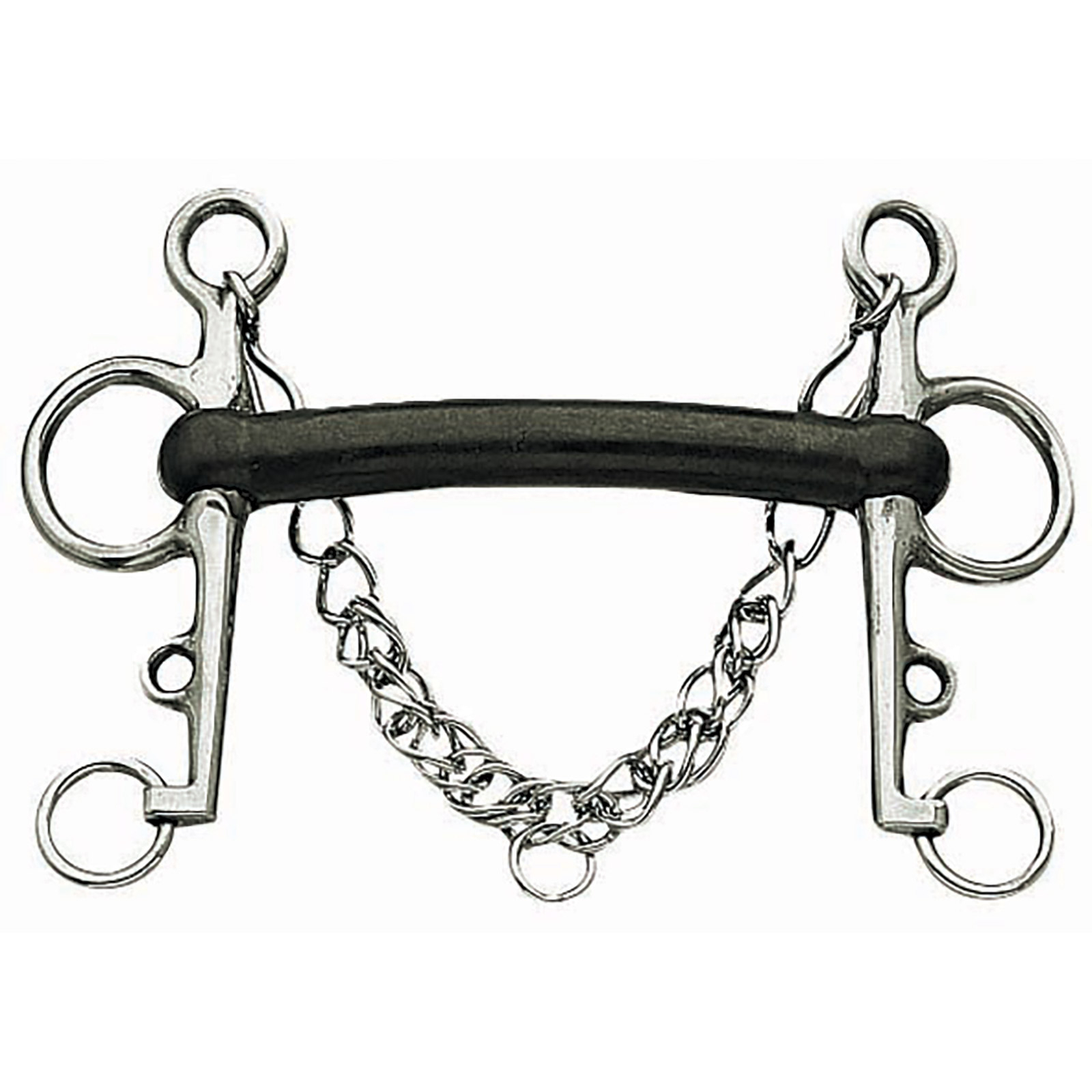 Korsteel pelham med hard gummi og rett munnstykke