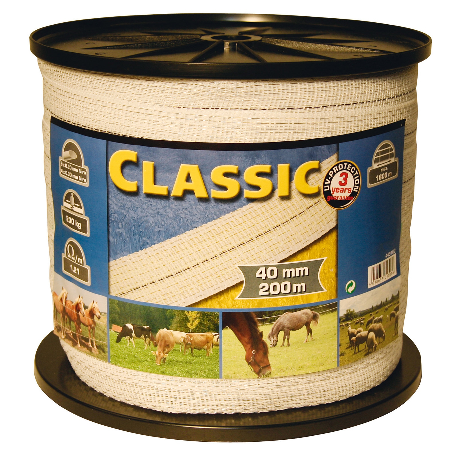 Farm Patrol klassisk strømbånd 200 m, 40 mm, 9x0,2+4x0,3 niro