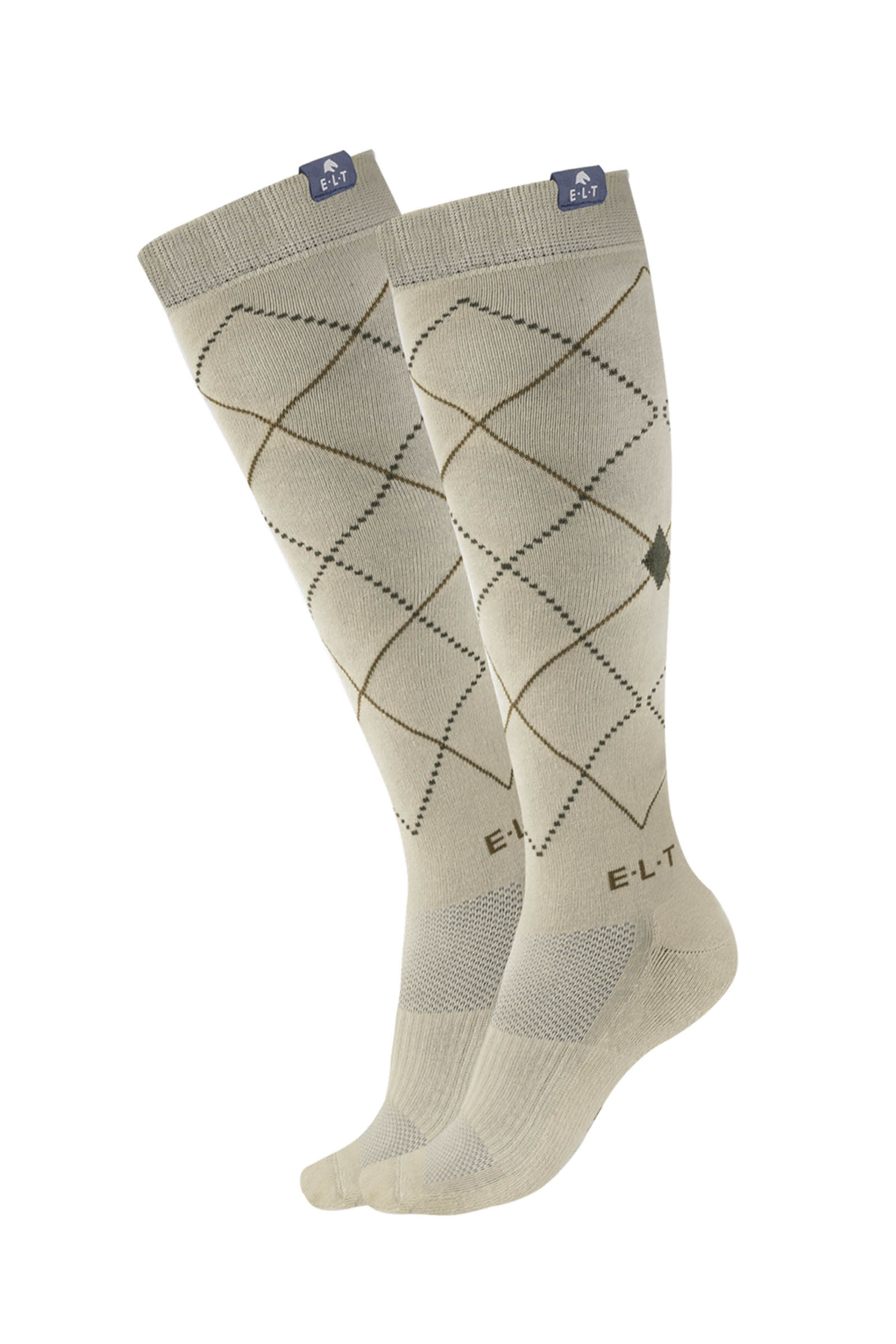 Beige Grey ELT Argyle pustende ridesokker