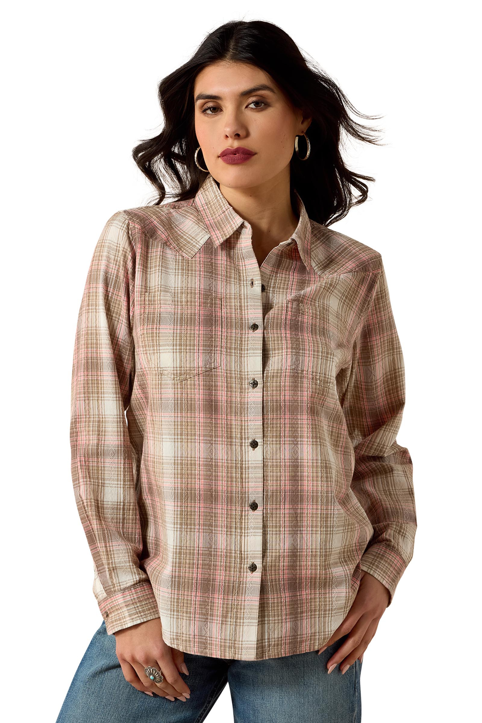 White Pepper Coral Plaid Ariat Billie Jean dame skjorte med lange ermer