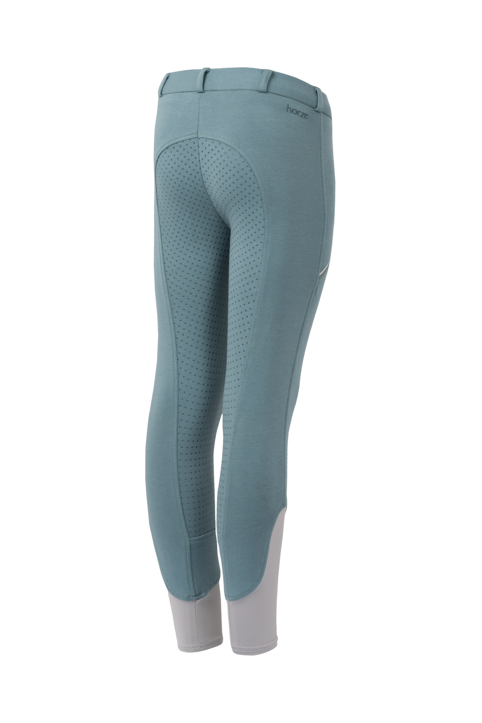 arctic blue Horze Felicia helforsterkede ridetights for barn